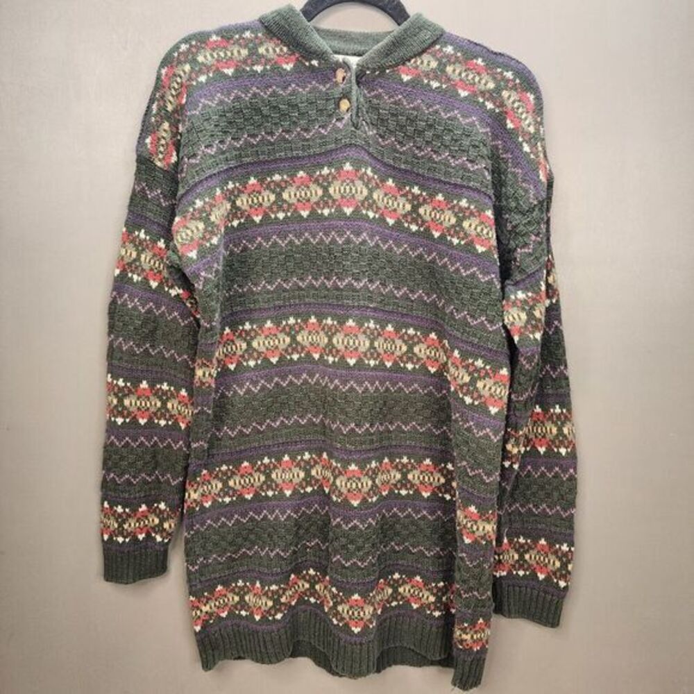 Vintage Woods & Gray Sweater Sz Medium Oversized Multicolor Knit Grandpa Cosby